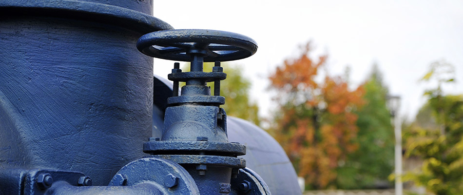 A blue water valve in a city in Kentucky.