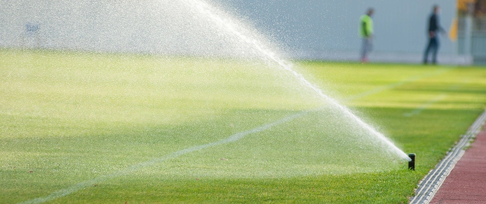 Sprinkler irrigation sports field in Georgia. 